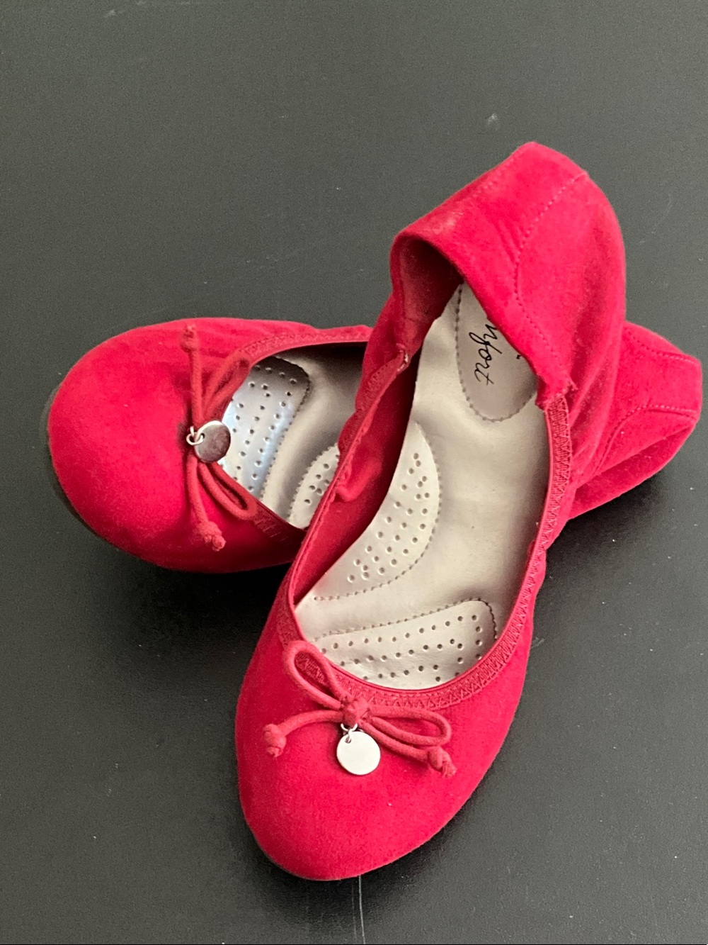 Payless Red Suede Ballet Flats with Bow